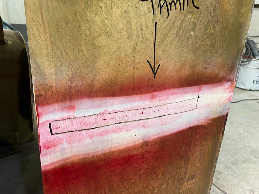 PT kusur tespiti - Tamir işaretli kaynak çatlağı endikasyonu